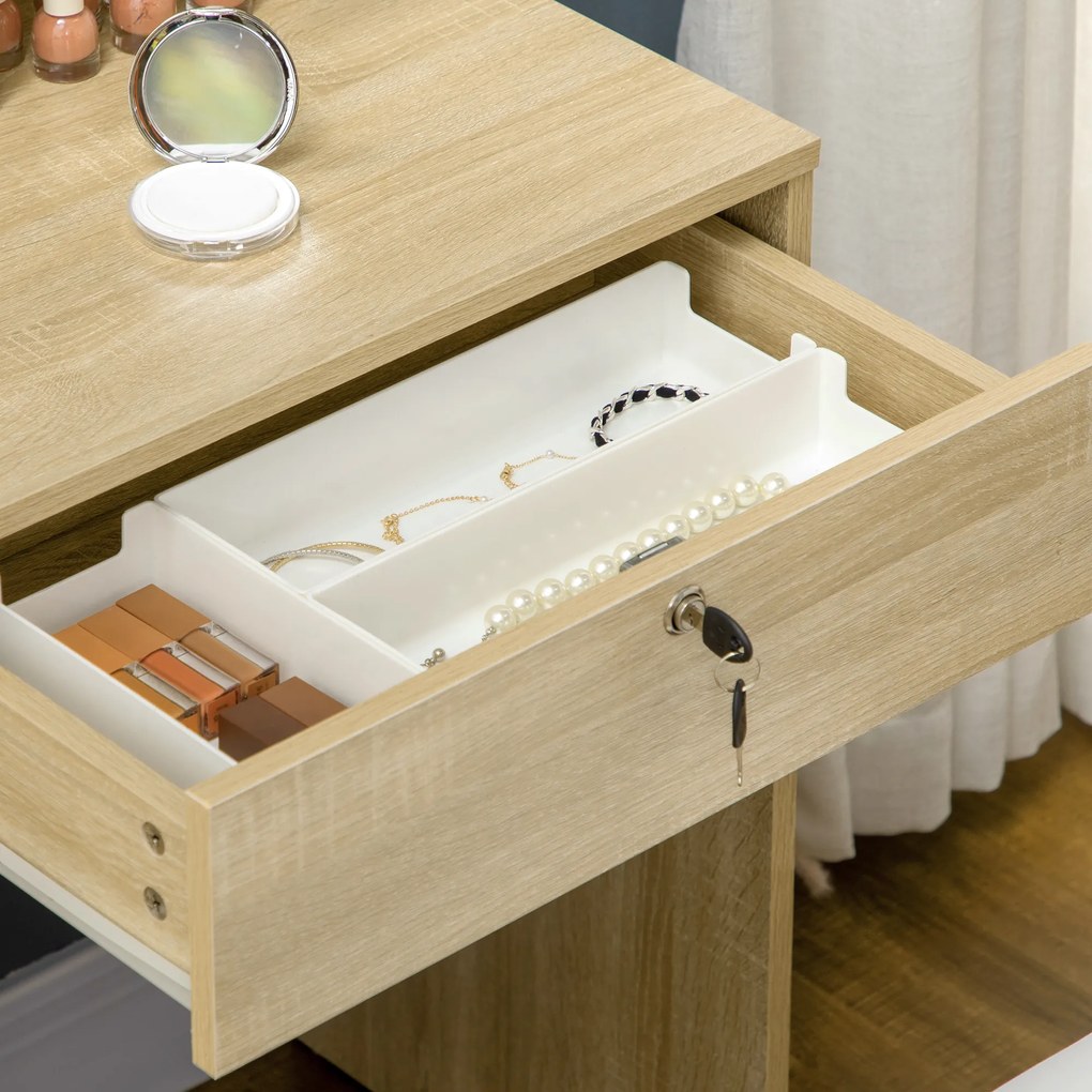 HOMCOM Masă de machiaj cu oglindă, scaun, sertare și rafturi alb | Aosom Romania