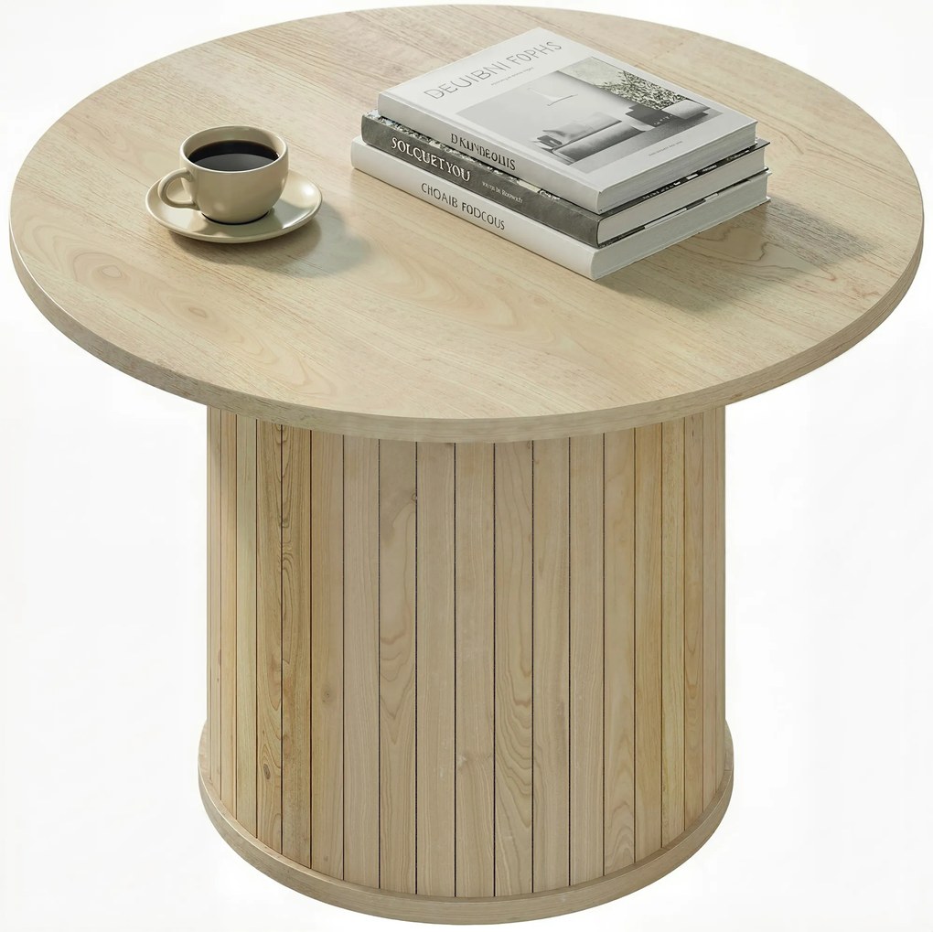 HOMCOM Masă de centru rotundă cu bază pe coloană cu șipci pentru living dormitor Ø60x40 cm natural | Aosom Romania