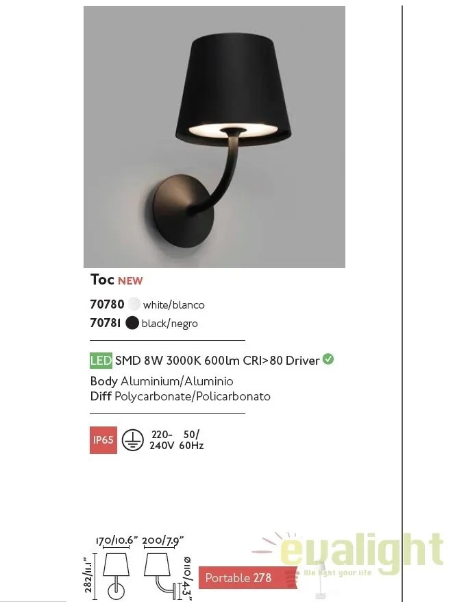 Aplica de perete LED iluminat exterior stil modern TOC alba 70780