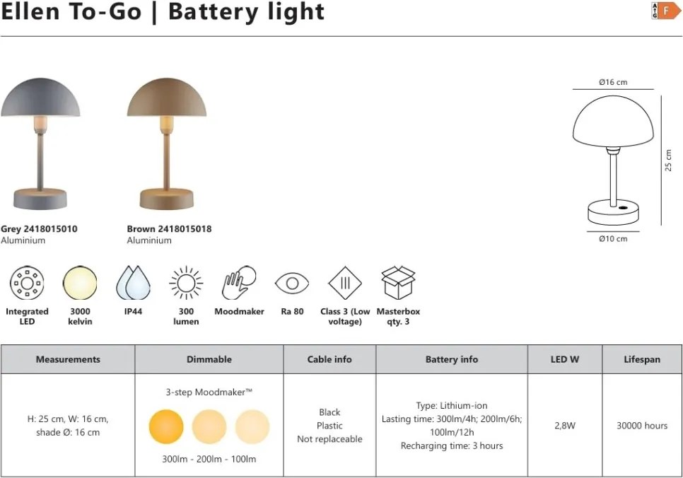 Veioza LED portabila de exterior IP44 Ellen To-Go Battery gri