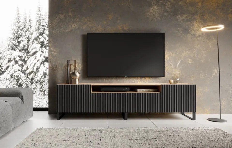 Comodă TV, 200x41x53 cm, Noemi, ADRK Furniture (Culoare: Alb / Alb)