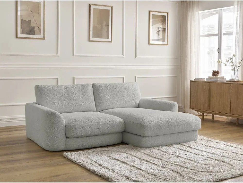 Colțar gri deschis cu tapițerie din țesătură bouclé (cu colț pe partea dreaptă/cu șezlong) Leonore – Bobochic Paris