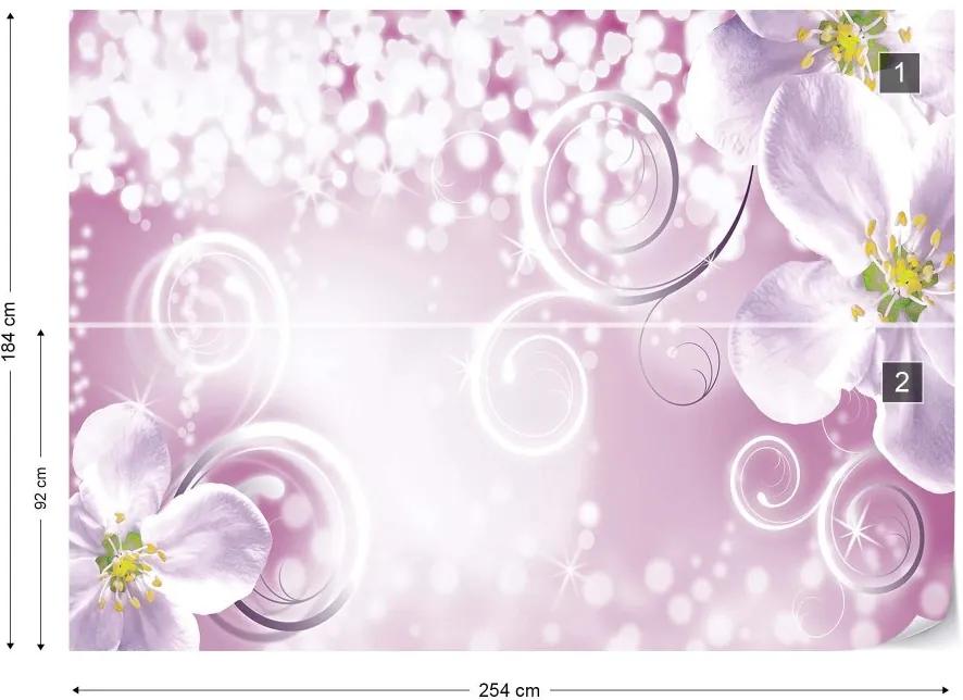 GLIX Fototapet - Pink Flowers Sparkles Vliesová tapeta  - 254x184 cm