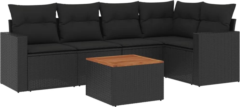 vidaXL Set mobilier de grădină cu perne, 6 piese, negru, poliratan