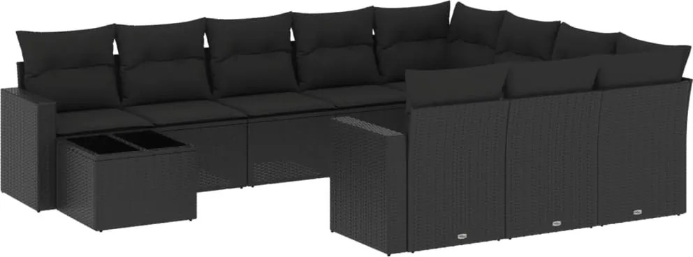 vidaXL Set canapele de grădină cu perne, 11 piese, negru, poliratan