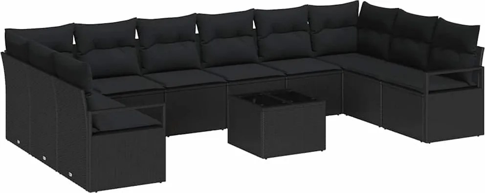 vidaXL Set de canapea cu pernă 11 pcs Negru poliratan