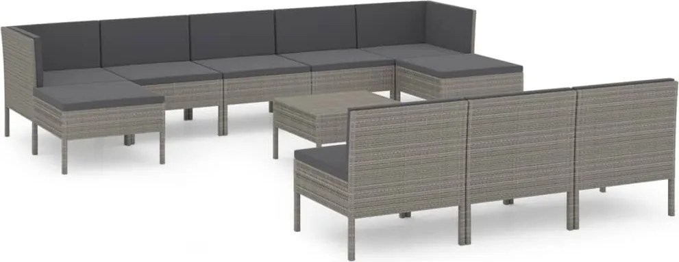 vidaXL Set mobilier de grădină cu perne, 11 piese, gri, poliratan