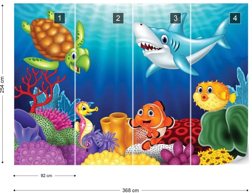 Fototapet GLIX - Cartoon Sea Creatures + adeziv GRATUIT Papírová tapeta  - 368x254 cm