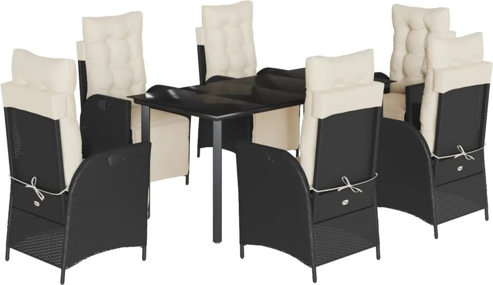vidaXL Set mobilier de grădină cu perne, 7 piese, negru, poliratan