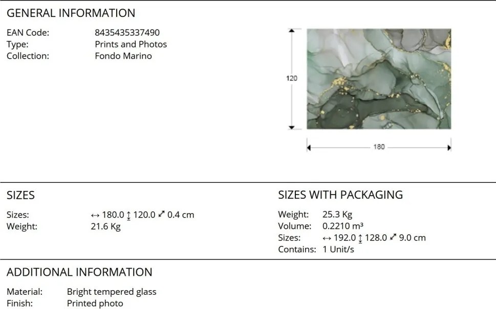 Tablou de perete decorativ Fondo Marino, 180x120cm