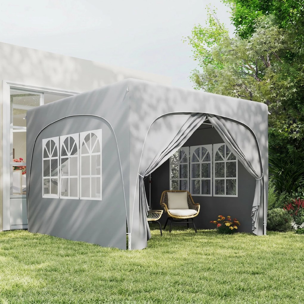 Outsunny Pavilion Pliabil cu Ferestre Laterale și Geantă de Transport, 300x300x273 cm, Gri Deschis | Aosom Romania