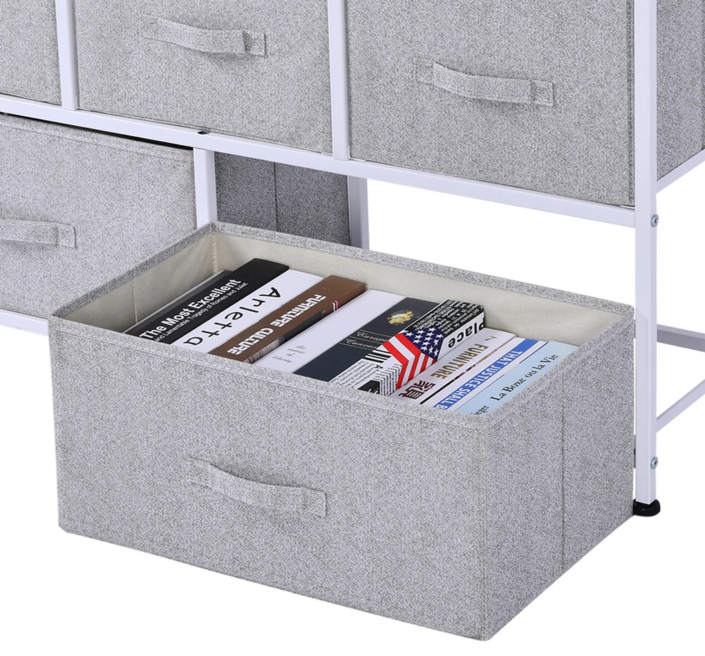 HOMCOM Comodă mobilier de depozitare 100 x 30 x 54 cm 5 sertare netesut gri structură oțel alb lemn deschis | Aosom Romania