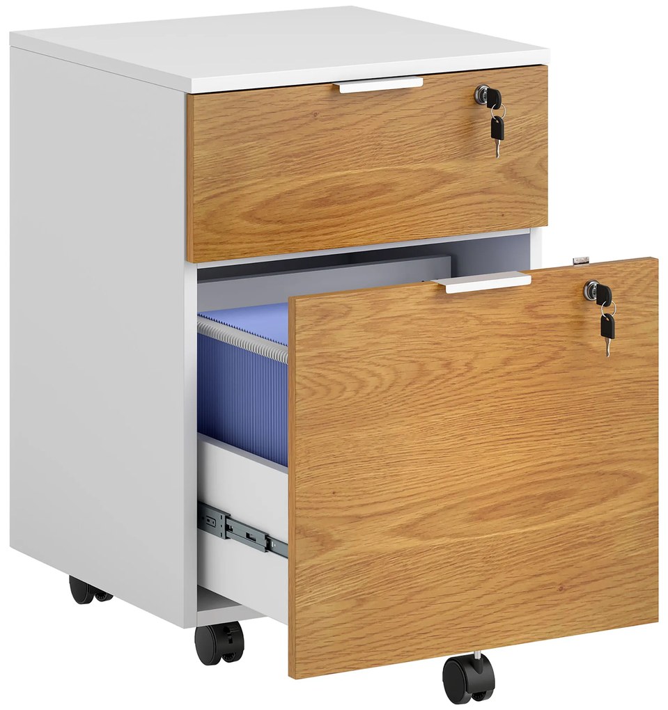 HOMCOM Cufăr de birou, mobilier de depozitare 2 sertare 2 bare pentru fișiere suspendate, cu cheie 2 chei 42x40x60 cm | Aosom Romania