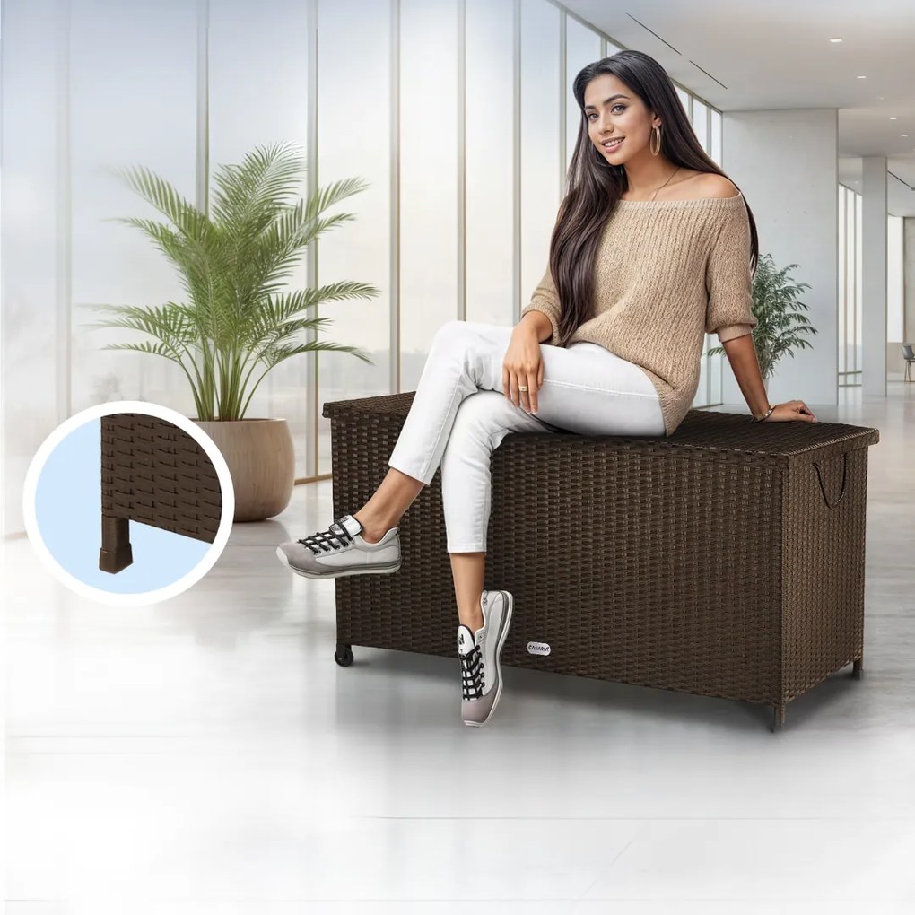 Ladă de depozitare din poliratan RICCO, 117 x 53 x 60cm, maro Casaria