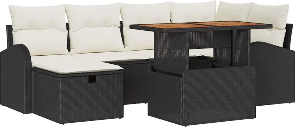 vidaXL Set de canapele pentru grădină cu pernă 7 pcs Negru poliratan