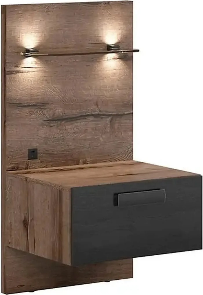 Noptiera KASSEL, nuc/negru, PAL, pe partea dreapta, 51x46x96 cm
