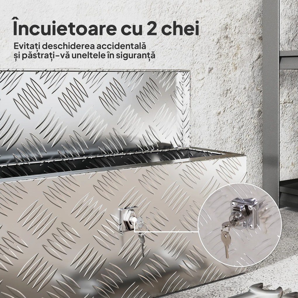 HOMCOM Cutie de Scule de 2 kg cu Încuietoare cu Cheie și Geantă pentru Unelte, 50x15.5x20.5 cm, Argintiu | Aosom Romania