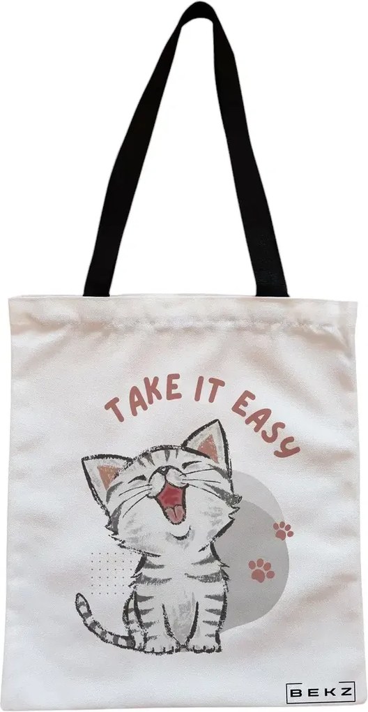 Sacosa de Panza pentru Cumparaturi, Geanta Tote, model Take it Easy, Cu fermoar, 38x34.5 cm, Alba, BEKZ®