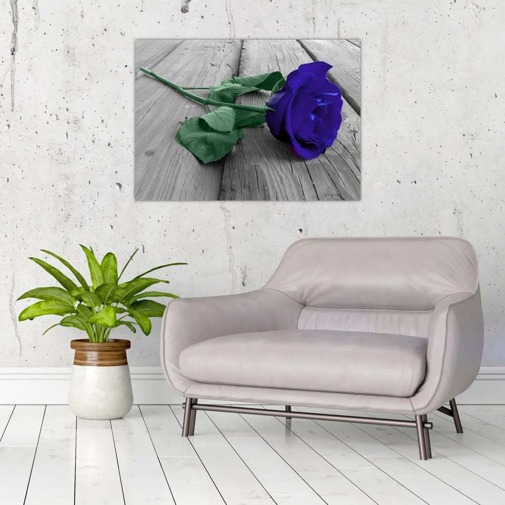 Tablou - Trandafir albastru cu tulpina verde (70x50 cm)