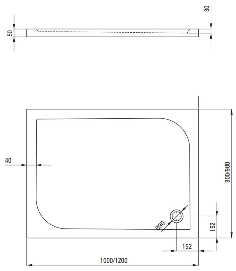 Cadita dus dreptunghiulara 100x80 cm Deante Cubic alb 1000x800 mm