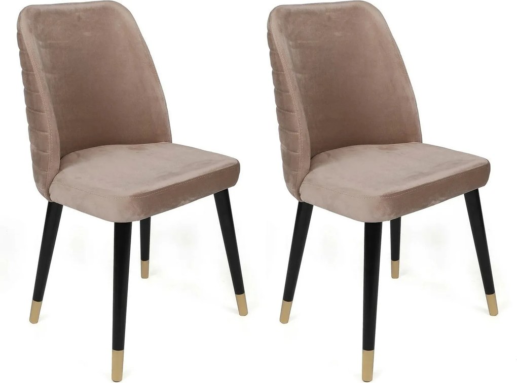 Set 2 scaune HUGO-364 V2, bej/negru, stofa catifelata/lemn, 50x49x90 c