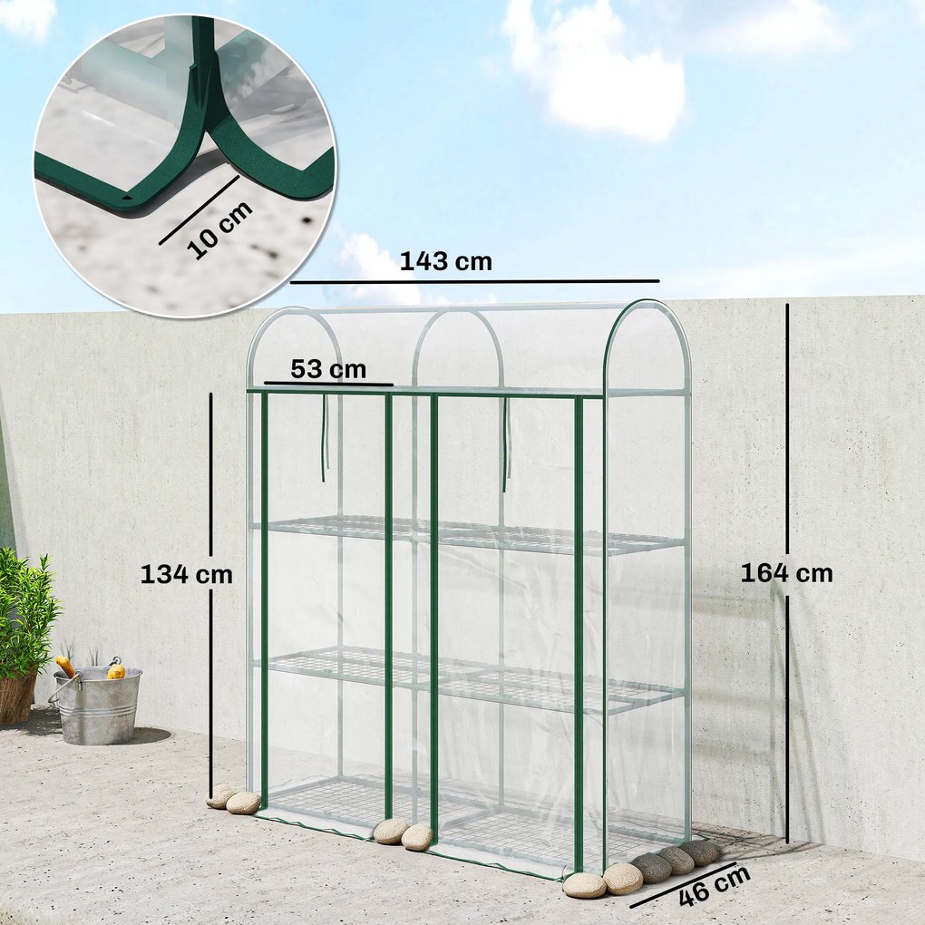 Outsunny Seră mică cu 3 nivele 2 uși rulante cadru din oțel husă din plastic 143x46x164 cm transparentă | Aosom Romania