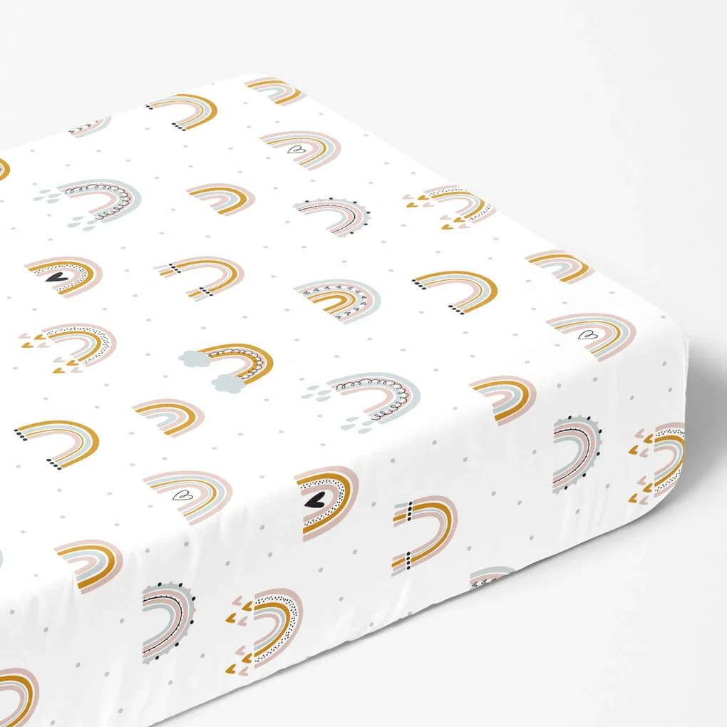 Goldea cearceaf de pat 100% bumbac cu elastic - curcubeu pictat 140 x 200 cm