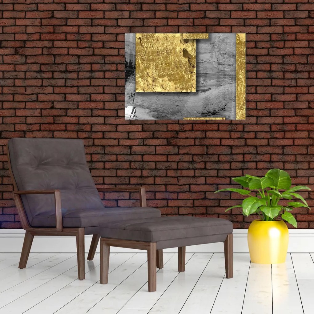 Tablou pe sticlă - Pătrate de aur N⁰2 (70x50 cm)