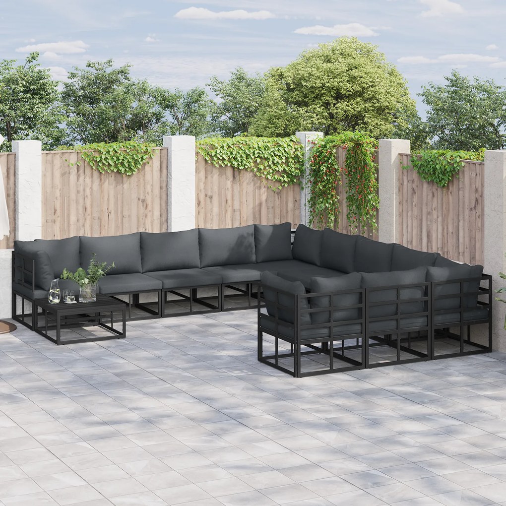 vidaXL Set de canapele pentru grădină 11 pcs Negru 70 x 70 x 32 cm