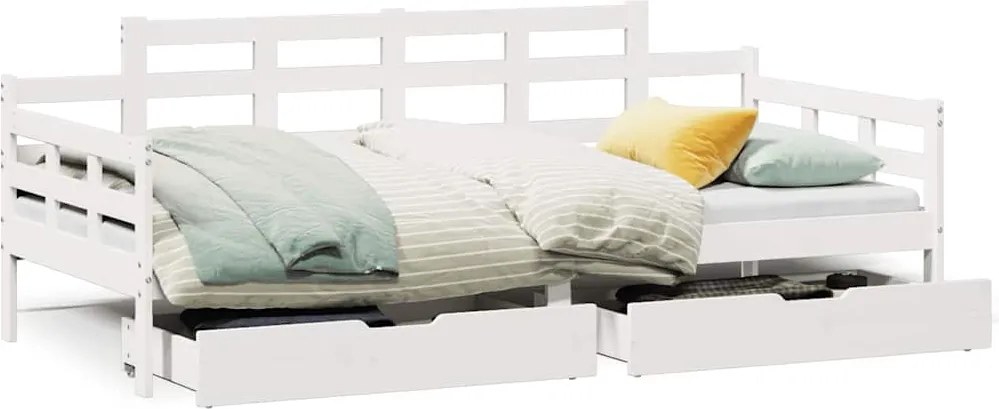 vidaXL Pat de zi cu sertare, alb, 80x200 cm, lemn masiv pin