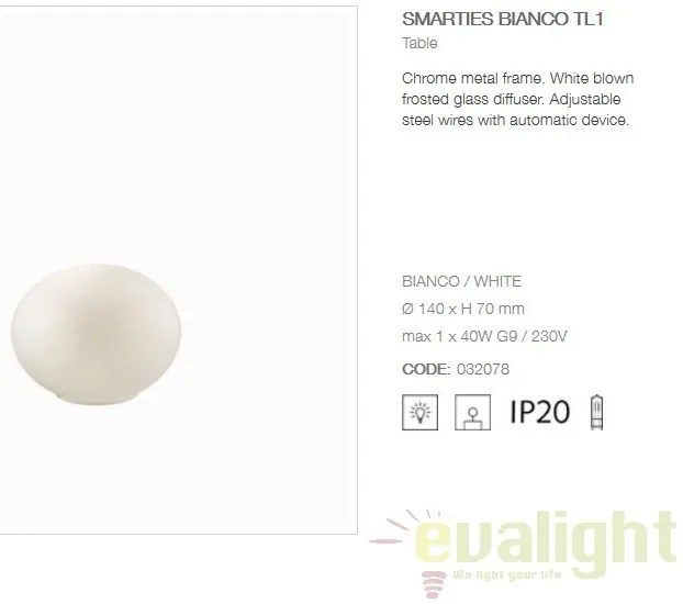Veioza / Lampa de masa moderna SMARTIES BIANCO TL1 032078