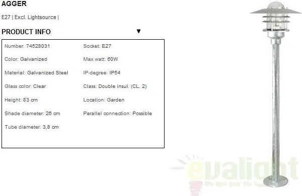 Stalp exterior H-83cm, IP54, Agger 74528031NL