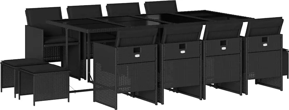 vidaXL Set mobilier de grădină cu perne, 13 piese, negru, poliratan