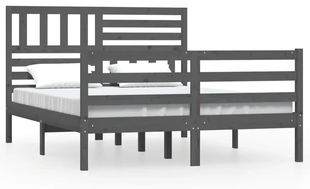 3101070 vidaXL Cadru de pat, gri, 140x190 cm, lemn masiv