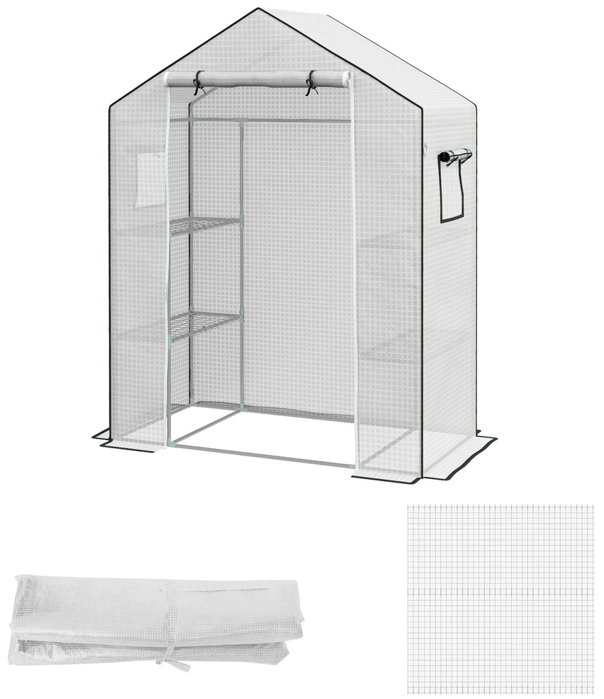 Outsunny Husă de înlocuire pentru seră de grădină 140 x 73 x 190 cm cu fereastră, ușă anti-UV pentru grădină - Alb | Aosom Romania