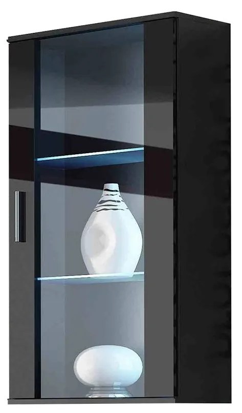 Vitrină Belario B2 (Negru + Negru lucios ) (iluminat LED Albastru). 1058608