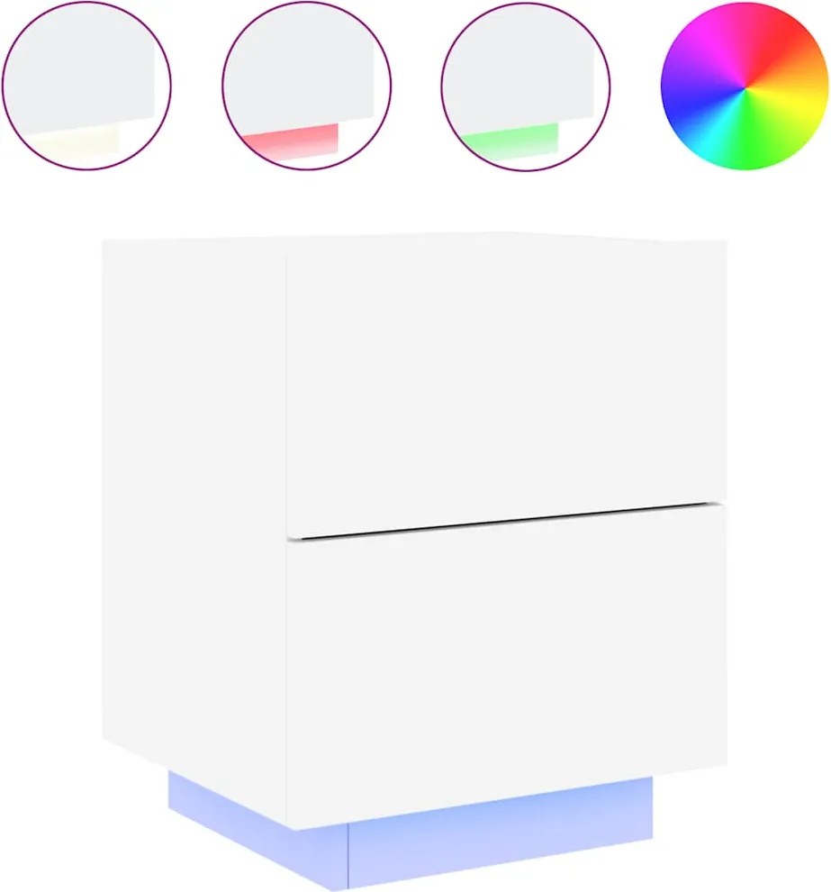 vidaXL Noptieră cu lumini LED, alb, lemn prelucrat