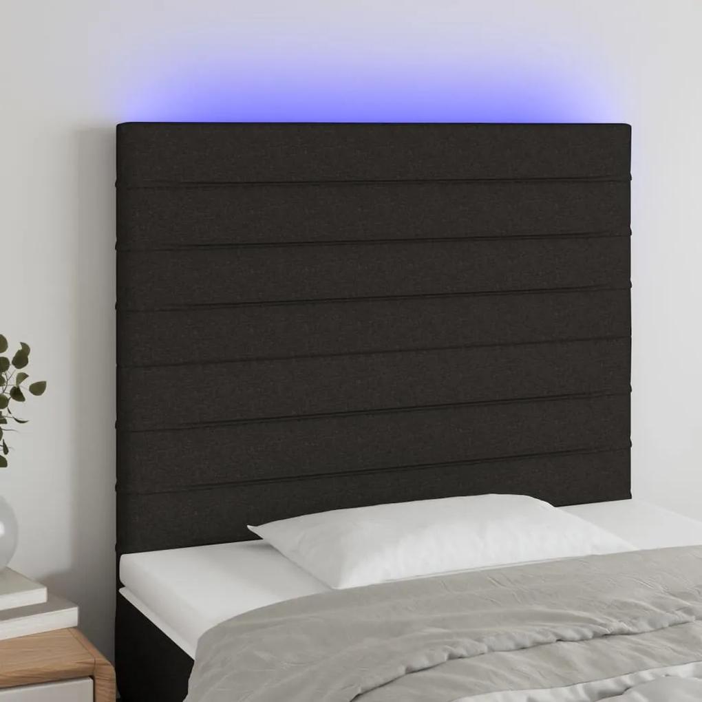 3122540 vidaXL Tăblie de pat cu LED, negru, 80x5x118/128 cm, textil