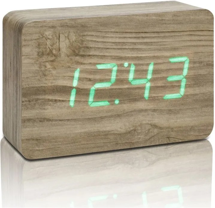 Ceas deșteptător cu LED Gingko Brick Click Clock, maro - verde