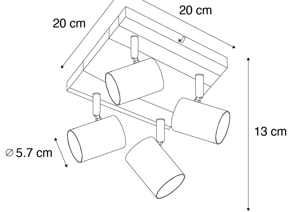 Plafoniera neagră cu lemn 4 lumini reglabile dreptunghiulare - Jeana