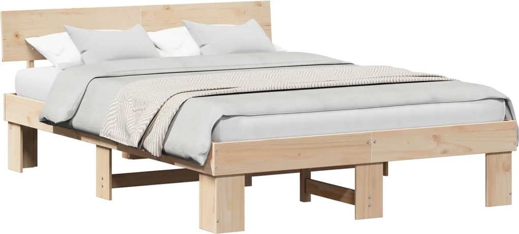 vidaXL Cadru de pat natural 140 x 200 cm Lemn de pin masiv