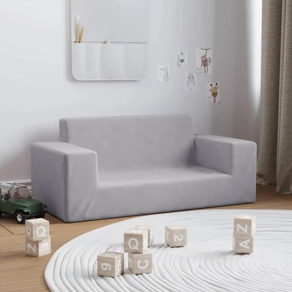 341816 vidaXL Canapea pentru copii cu 2 locuri, gri deschis, pluș moale