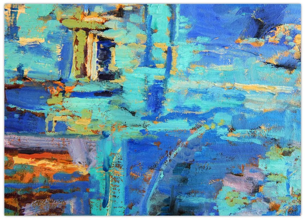 Tablou pe sticlă - pictură abstractă în ulei (70x50 cm)