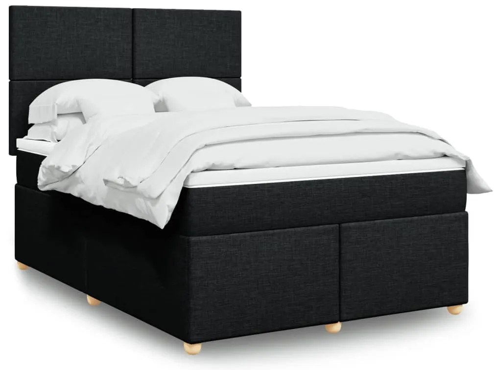 vidaXL Pat box spring cu saltea, negru, 140x190 cm, textil