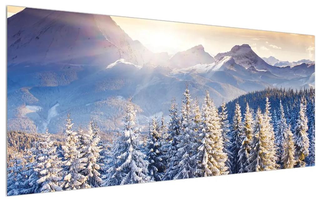 Tablou cu peisaj montan de pădure iarna (120x50 cm), în 40 de alte dimensiuni noi
