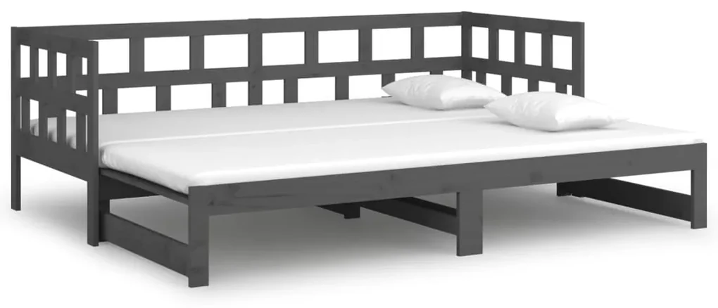 820224 vidaXL Pat extensibil de zi, gri, 2x(90x200) cm, lemn masiv de pin