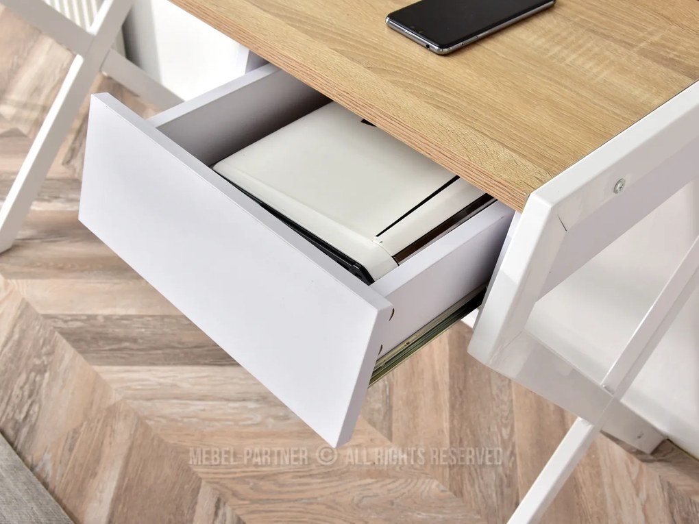 Masă PC Desiguo (stejar + alb). Promo -7%. 1109744