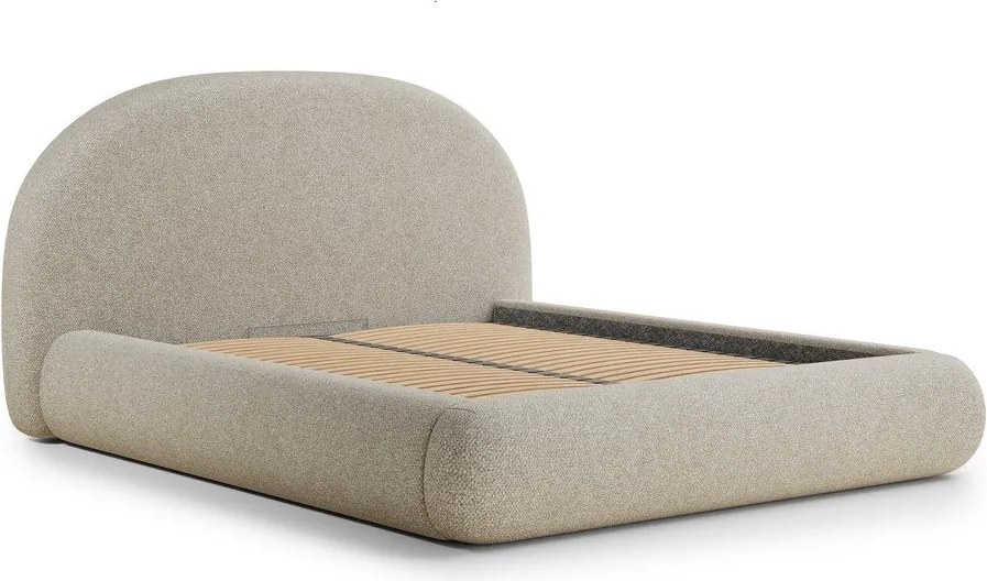 Pat matrimonial bej tapițat cu spațiu de depozitare cu somieră 180x200 cm Maumere – Maison de Rêve