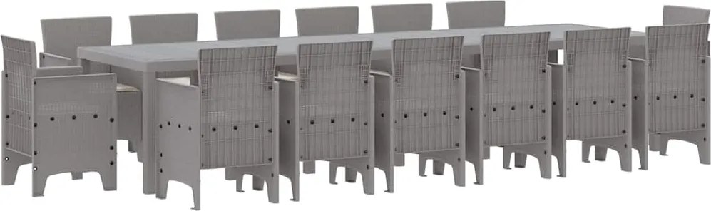 vidaXL Set de masă pentru grădină 15 pcs Gri deschis Ratan Polt