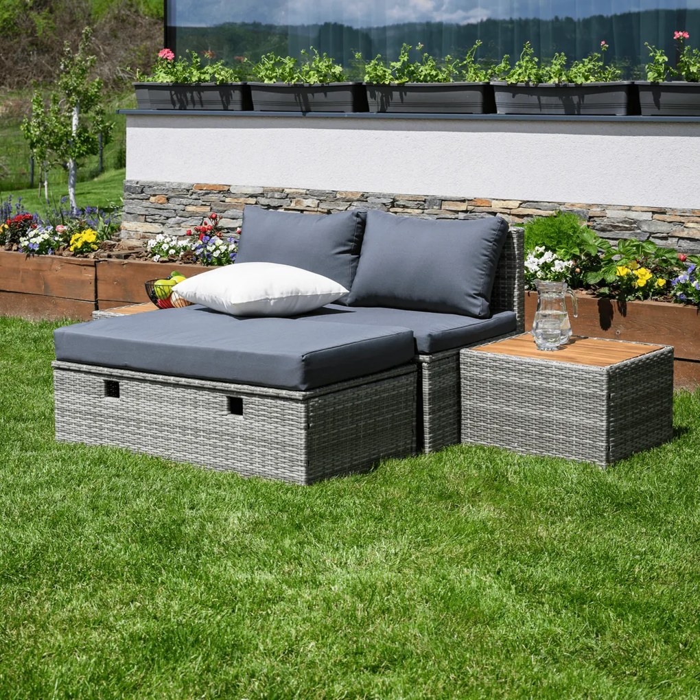 Set rattan de grădină DEBRA, gri/natural/crem